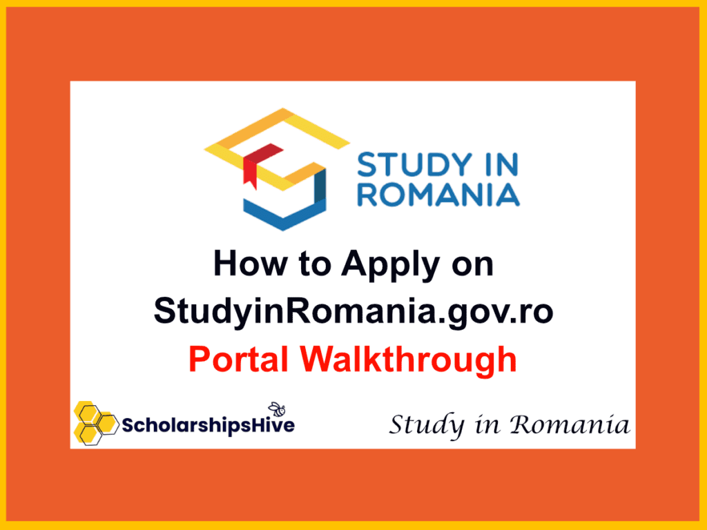 Step-by-step walkthrough of the official Study in Romania application portal dashboard for 2026 scholarships.