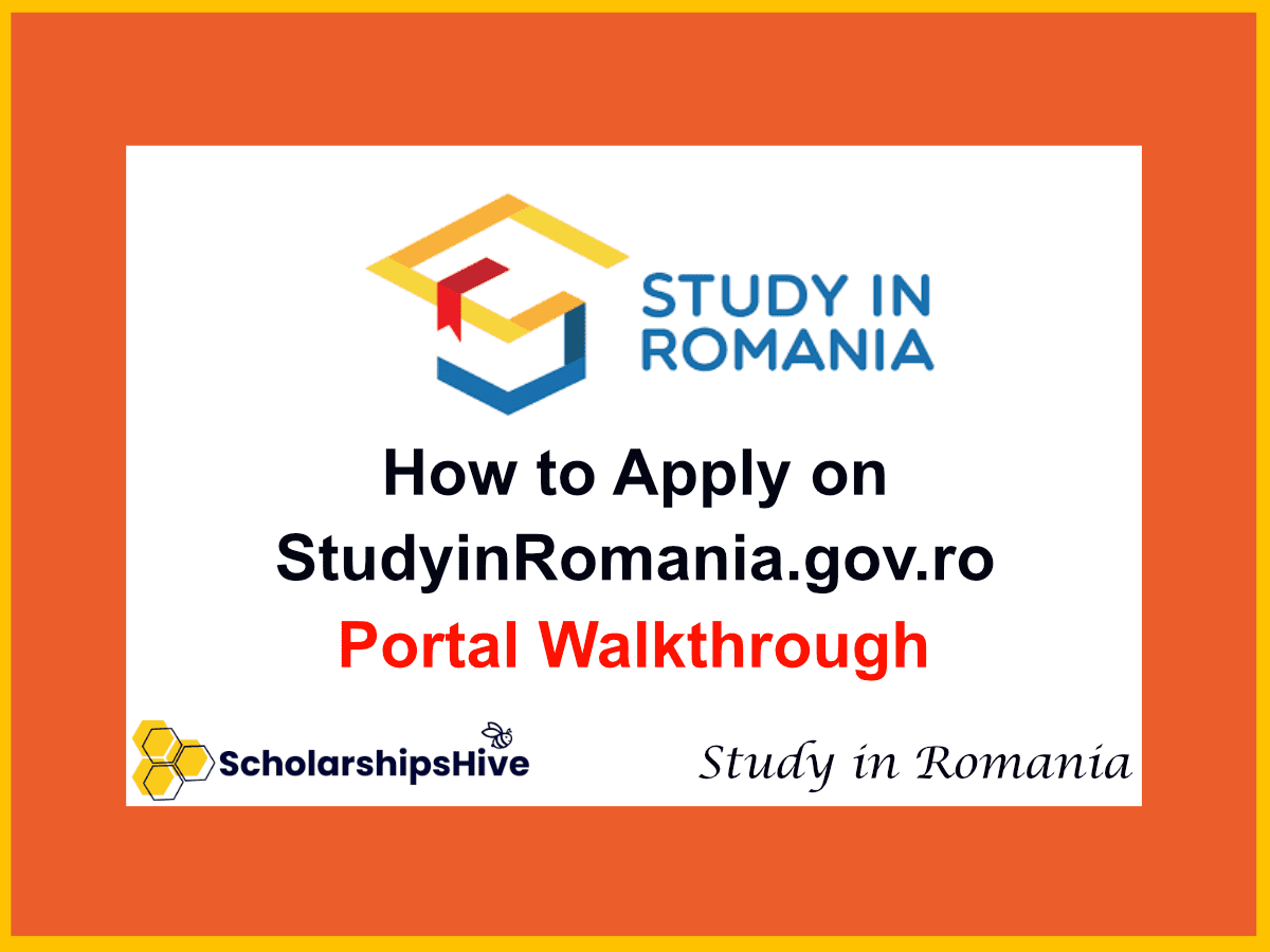 Step-by-step walkthrough of the official Study in Romania application portal dashboard for 2026 scholarships.